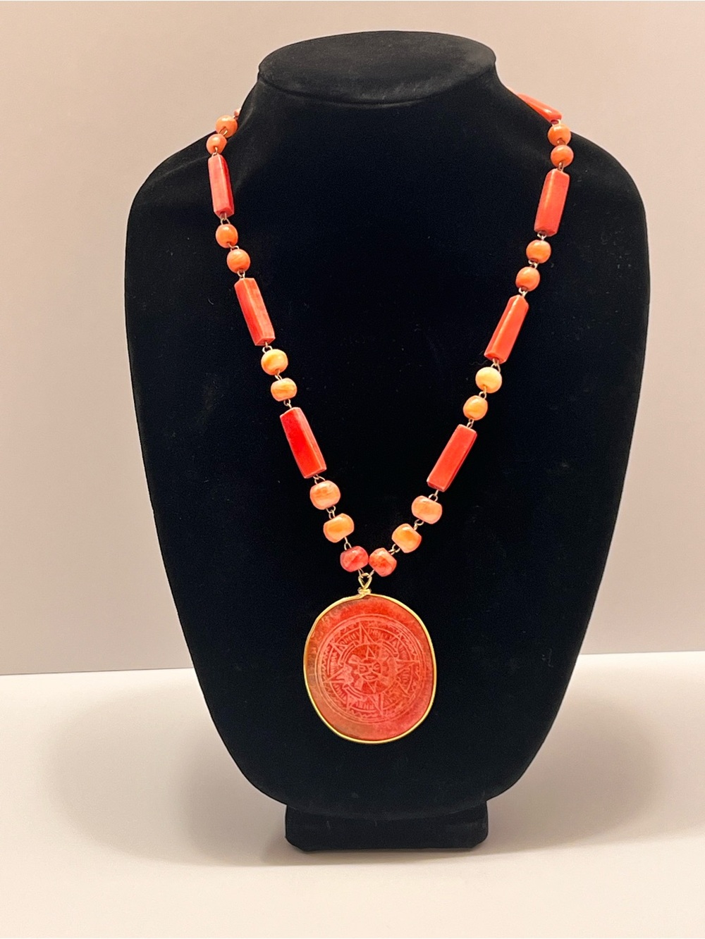 Red Coral and Cherry Quartz Pendant Necklace -  Asian inspired